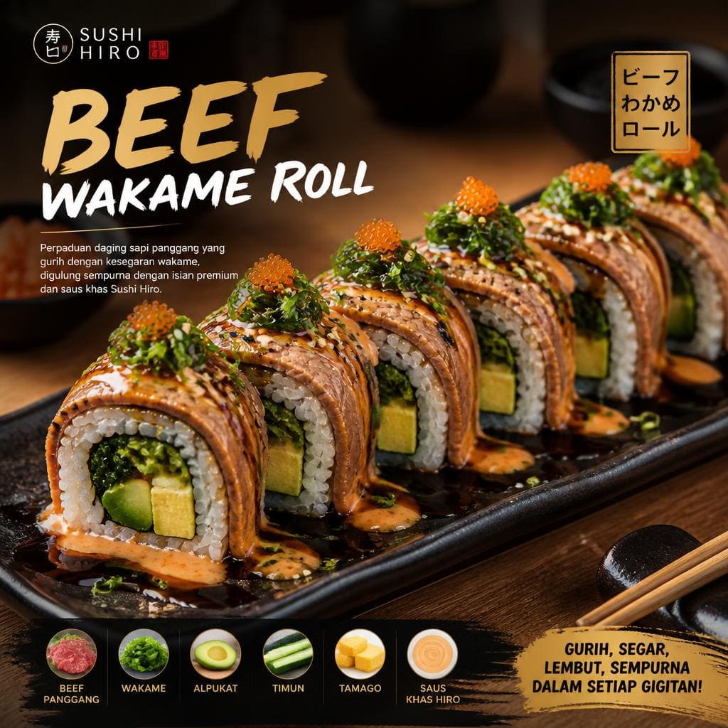 Beef Wakame Roll Sushi Hiro menu roll beef wakame